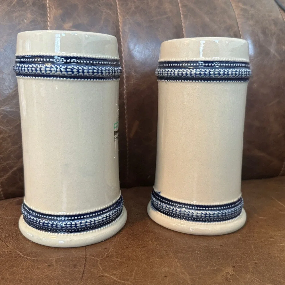 Hewlett Packard Enterprise HPE Beer Stein Mug Set of 2 Blue Beige Stoneware‎